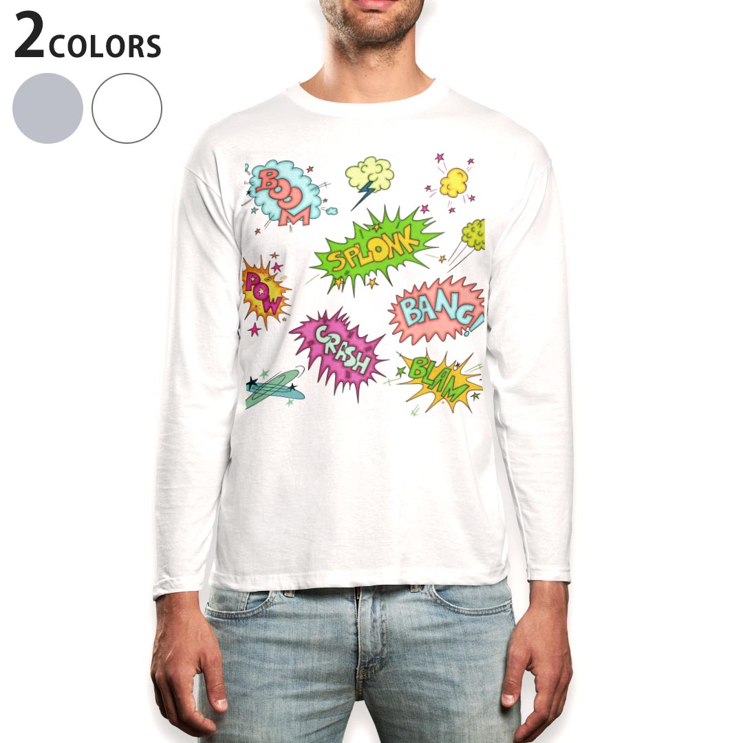 乐天商城 - ロング tシャツ メンズ 長袖 ホワイト グレー デザイン XS S M L XL 2XL Tシャツ ティーシャツ T shirt long sleeve 010319 英語　文字　カラフル