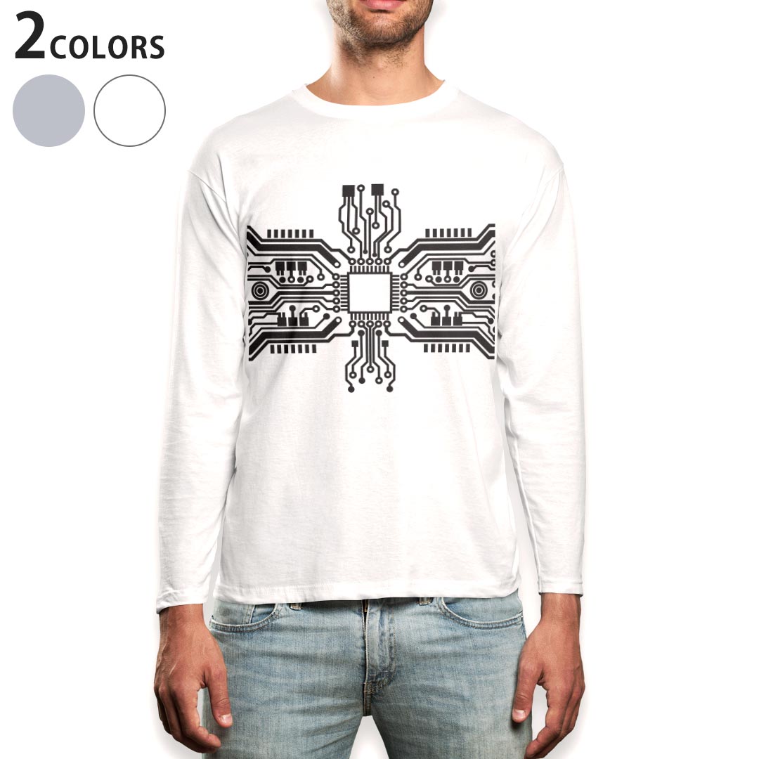 ロング tシャツ メンズ 長袖 ホワイト グレー デザイン XS S M L XL 2XL Tシャツ ティーシャツ T shirt long sleeve 010371 模様　白　黒