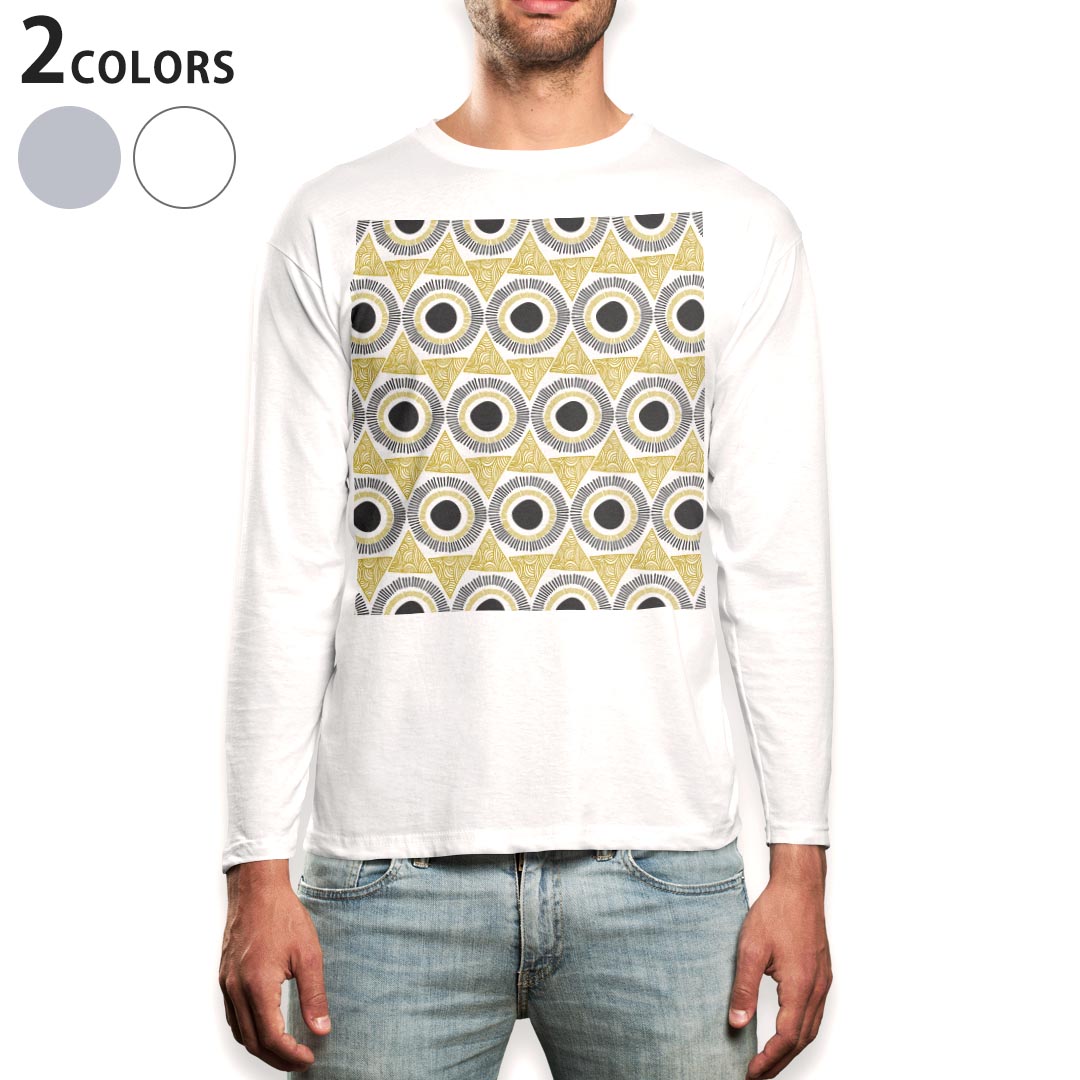 ロング tシャツ メンズ 長袖 ホワイト グレー デザイン XS S M L XL 2XL Tシャツ ティーシャツ T shirt long sleeve 010377 アジアン　黄色　黒