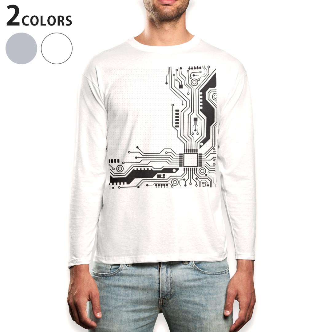 ロング tシャツ メンズ 長袖 ホワイト グレー デザイン XS S M L XL 2XL Tシャツ ティーシャツ T shirt long sleeve 010407 化学 模様 白 黒