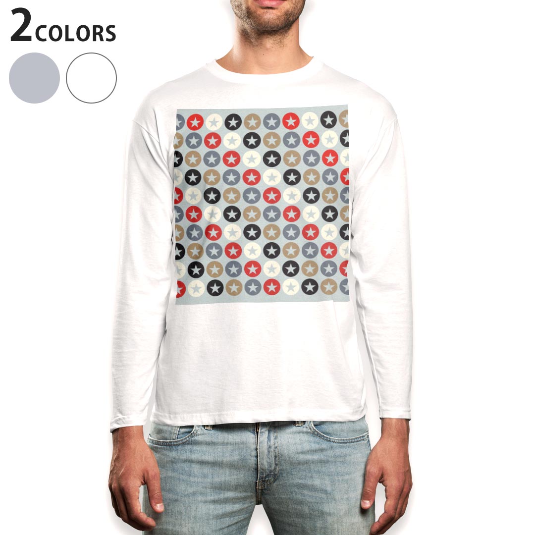 Other - ロング tシャツ メンズ 長袖 ホワイト グレー デザイン XS S M L XL 2XL Tシャツ ティーシャツ T shirt long sleeve 010499 星　模様　カラフル
