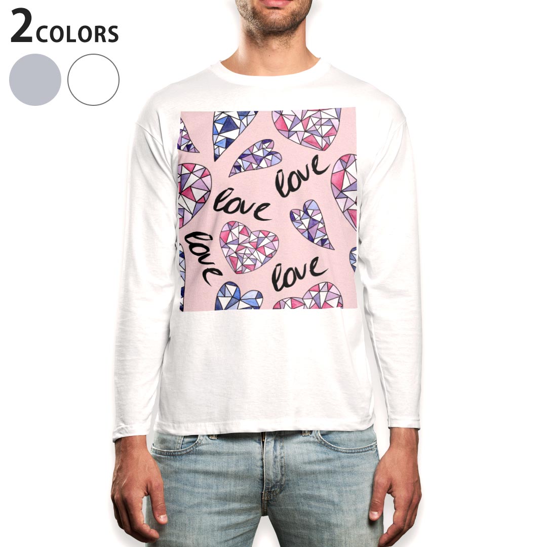 ロング tシャツ メンズ 長袖 ホワイト グレー デザイン XS S M L XL 2XL Tシャツ ティーシャツ T shirt long sleeve 010575 ハート LOVE ピンク