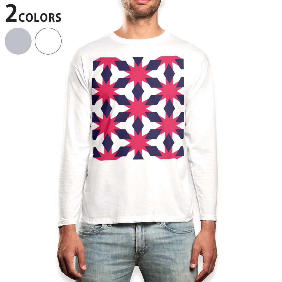 ロング tシャツ メンズ 長袖 ホワイト グレー デザイン XS S M L XL 2XL Tシャツ ティーシャツ T shirt long sleeve 010576 模様　紺　ピンク
