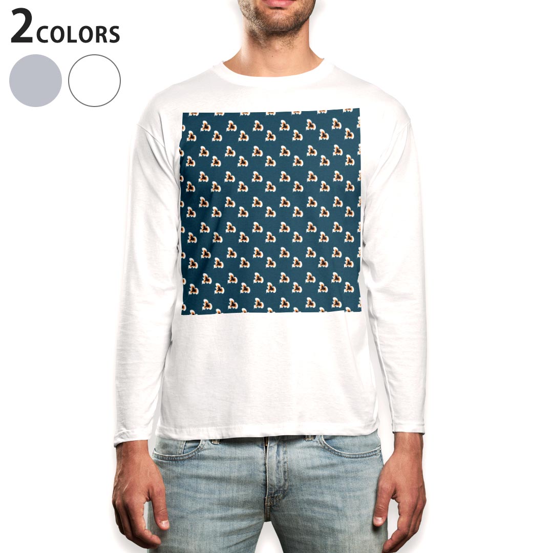 ロング tシャツ メンズ 長袖 ホワイト グレー デザイン XS S M L XL 2XL Tシャツ ティーシャツ T shirt long sleeve 010582 模様　緑　オレンジ