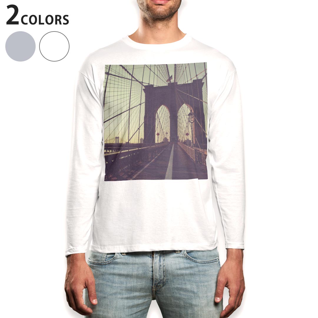 乐天商城 - ロング tシャツ メンズ 長袖 ホワイト グレー デザイン XS S M L XL 2XL Tシャツ ティーシャツ T shirt long sleeve 010768 風景　写真　景色