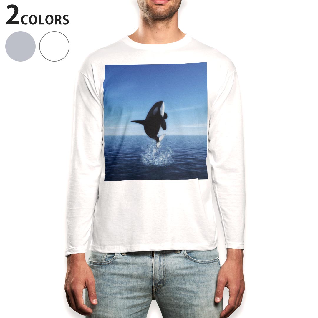 Other - ロング tシャツ メンズ 長袖 ホワイト グレー デザイン XS S M L XL 2XL Tシャツ ティーシャツ T shirt long sleeve 010806 シャチ　生き物　海
