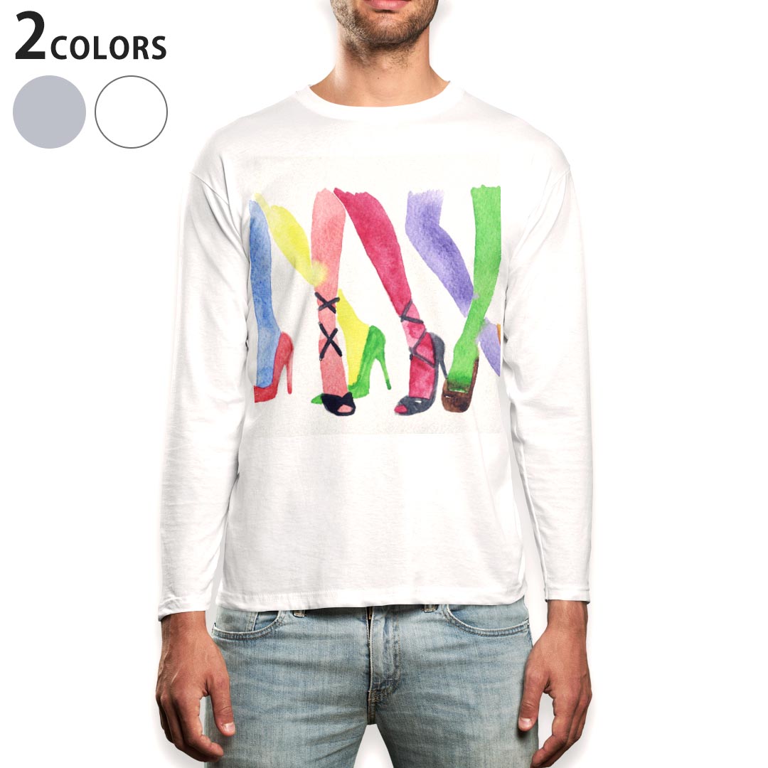 Other - ロング tシャツ メンズ 長袖 ホワイト グレー デザイン XS S M L XL 2XL Tシャツ ティーシャツ T shirt long sleeve 010838 カラフル　靴　ファッション