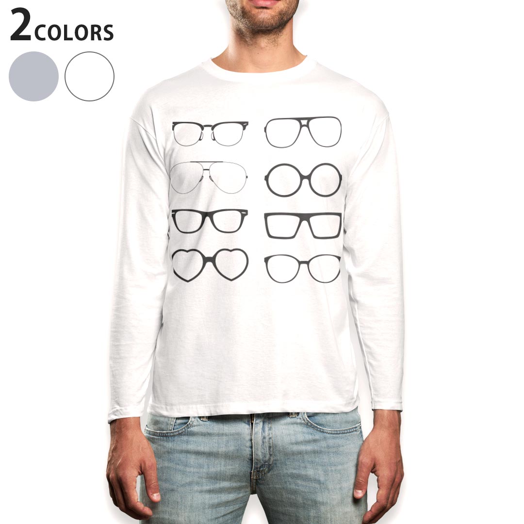 ロング tシャツ メンズ 長袖 ホワイト グレー デザイン XS S M L XL 2XL Tシャツ ティーシャツ T shirt long sleeve 010863 めがね ファッション おしゃれ
