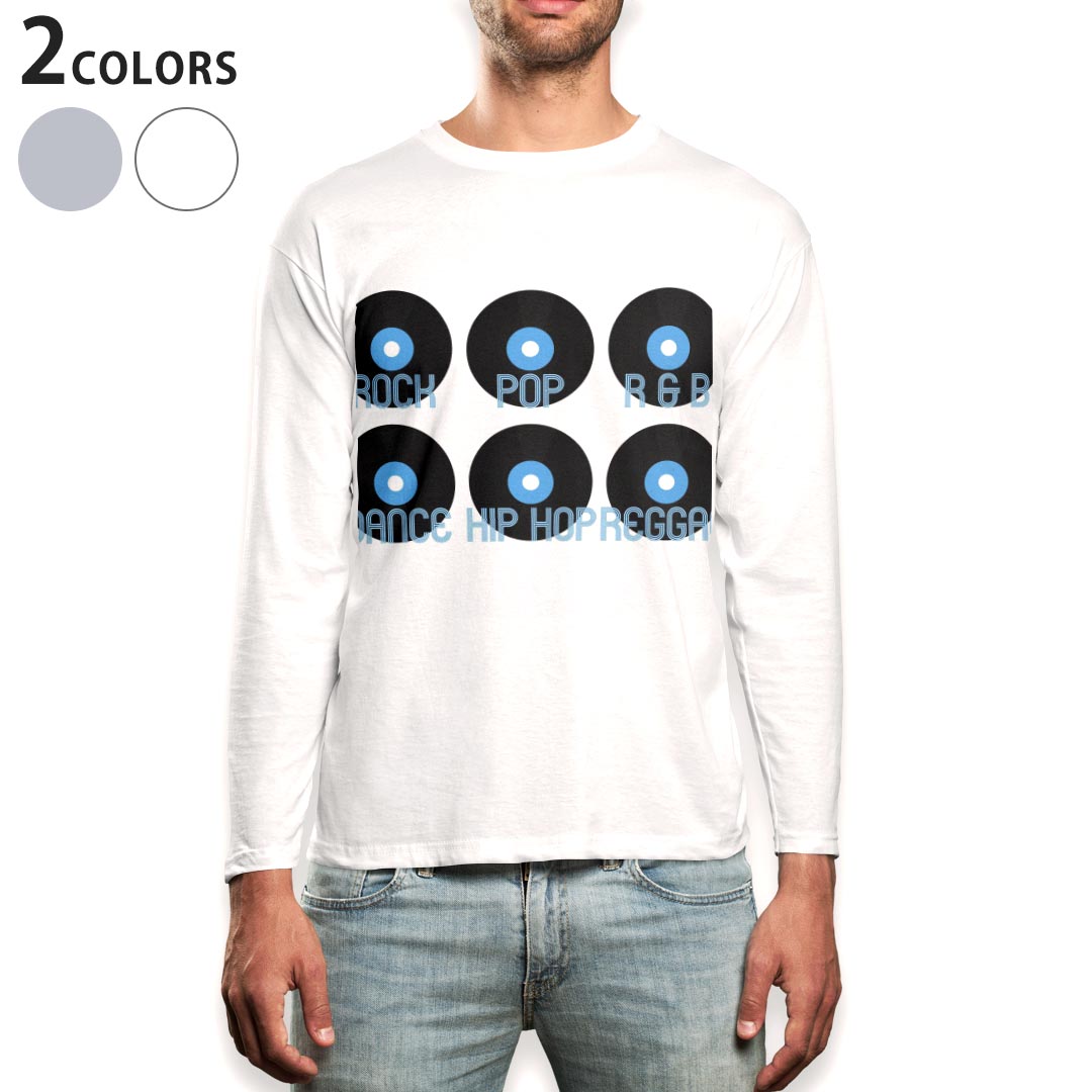 Men's Clothing - ロング tシャツ メンズ 長袖 ホワイト グレー デザイン XS S M L XL 2XL Tシャツ ティーシャツ T shirt long sleeve 010879 レコード　音楽　ミュージック