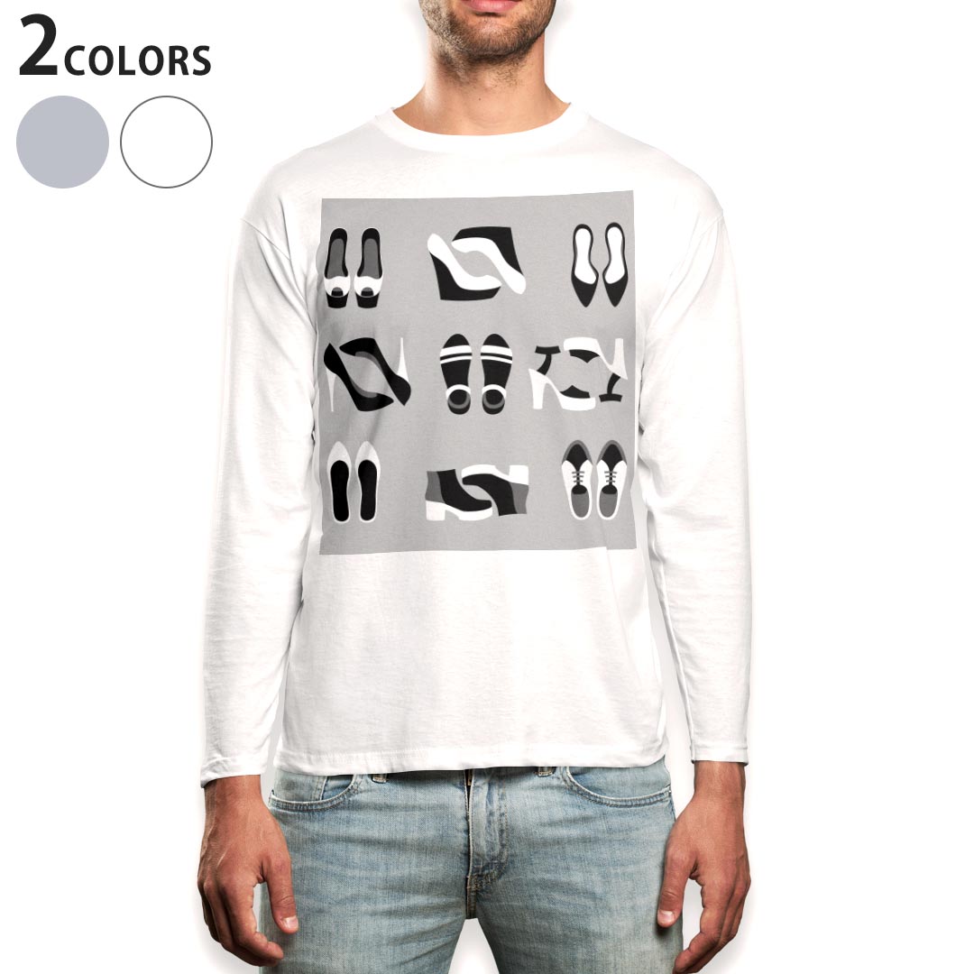 ロング tシャツ メンズ 長袖 ホワイト グレー デザイン XS S M L XL 2XL Tシャツ ティーシャツ T shirt long sleeve 010893 靴　ハイヒ..