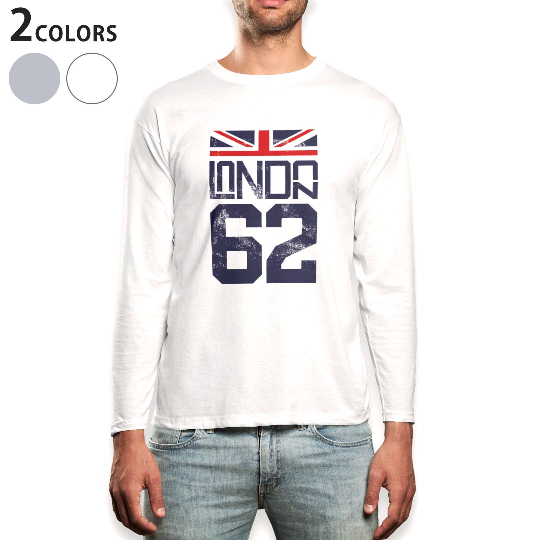 圆领 - ロング tシャツ メンズ 長袖 ホワイト グレー デザイン XS S M L XL 2XL Tシャツ ティーシャツ T shirt long sleeve 010992 ロンドン　外国　国旗