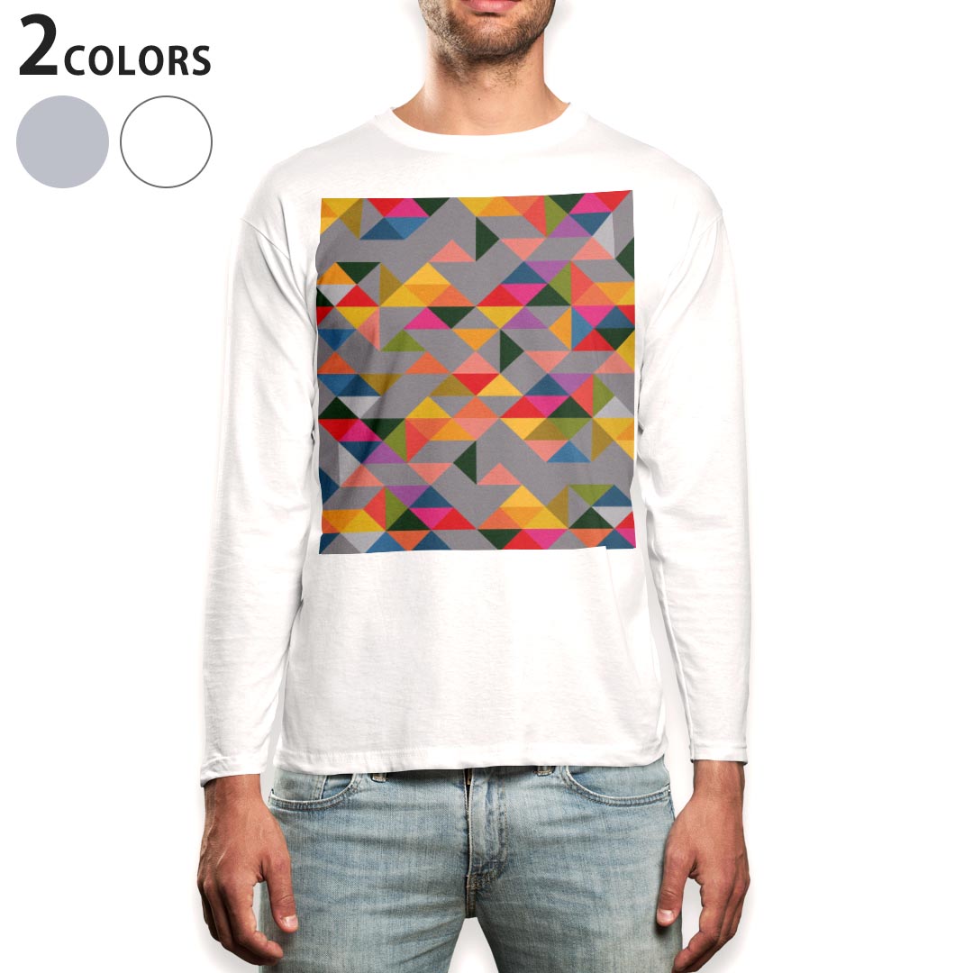 Other - ロング tシャツ メンズ 長袖 ホワイト グレー デザイン XS S M L XL 2XL Tシャツ ティーシャツ T shirt long sleeve 011055 模様　カラフル　三角