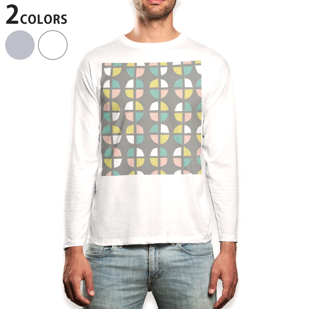Spain （Clubs） - ロング tシャツ メンズ 長袖 ホワイト グレー デザイン XS S M L XL 2XL Tシャツ ティーシャツ T shirt long sleeve 011239 模様　パステル　グレー