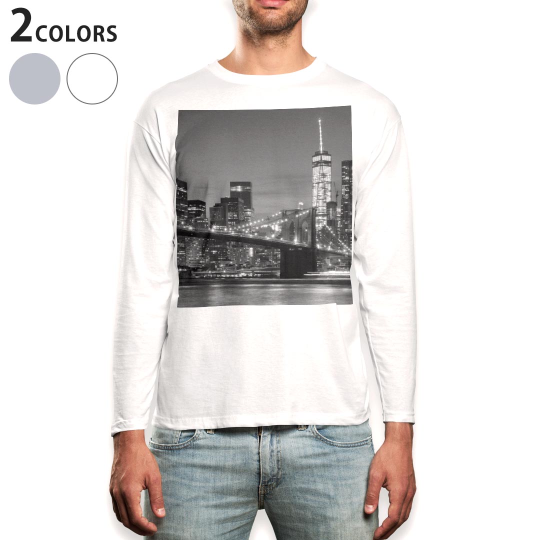 Other - ロング tシャツ メンズ 長袖 ホワイト グレー デザイン XS S M L XL 2XL Tシャツ ティーシャツ T shirt long sleeve 011331 夜景　写真　モノクロ