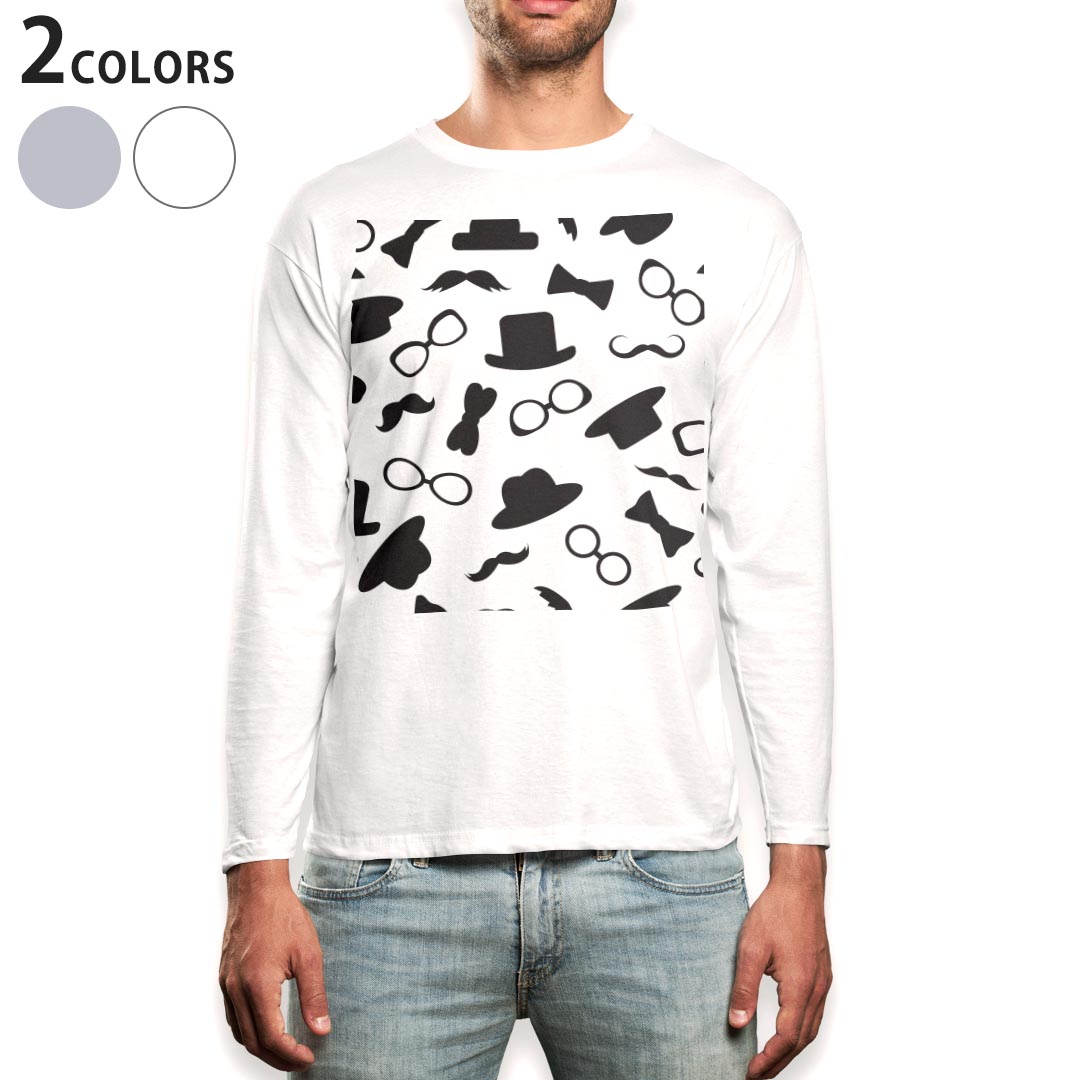 Other - ロング tシャツ メンズ 長袖 ホワイト グレー デザイン XS S M L XL 2XL Tシャツ ティーシャツ T shirt long sleeve 011355 帽子　めがね　ひげ