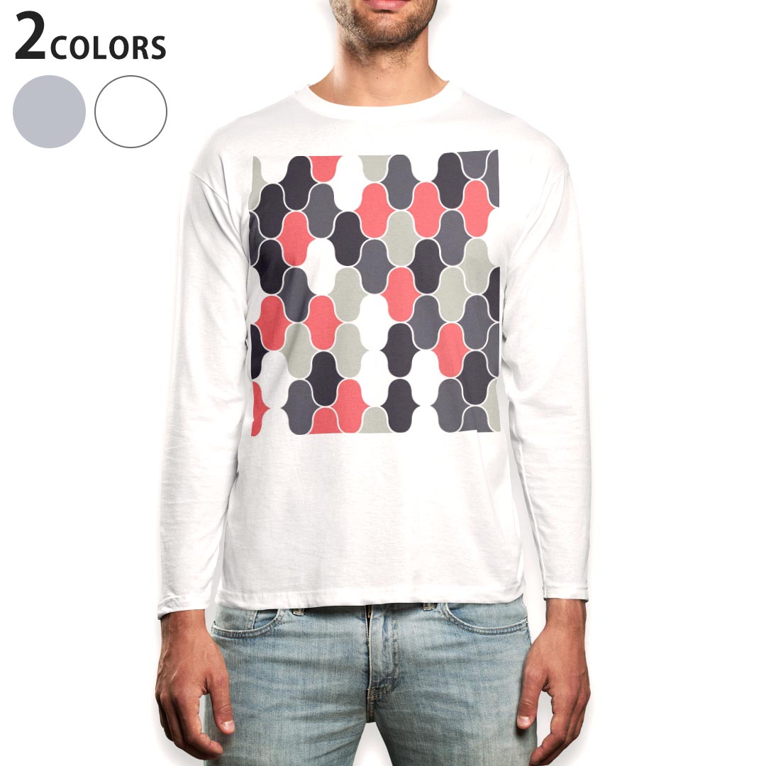 ロング tシャツ メンズ 長袖 ホワイト グレー デザイン XS S M L XL 2XL Tシャツ ティーシャツ T shirt long sleeve 011390 模様　ピン..