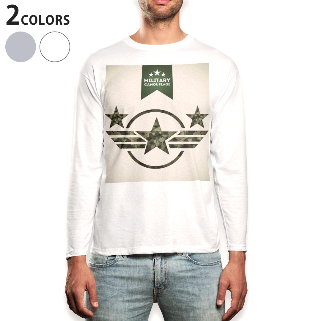 長袖 - ロング tシャツ メンズ 長袖 ホワイト グレー デザイン XS S M L XL 2XL Tシャツ ティーシャツ T shirt long sleeve 011569 アーミー　迷彩　カモフラ