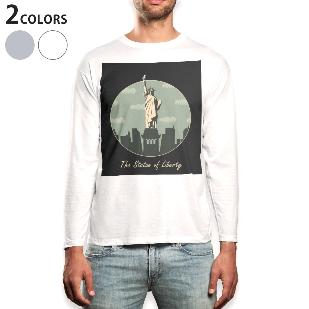 Other - ロング tシャツ メンズ 長袖 ホワイト グレー デザイン XS S M L XL 2XL Tシャツ ティーシャツ T shirt long sleeve 011634 アメリカ　外国　自由の女神