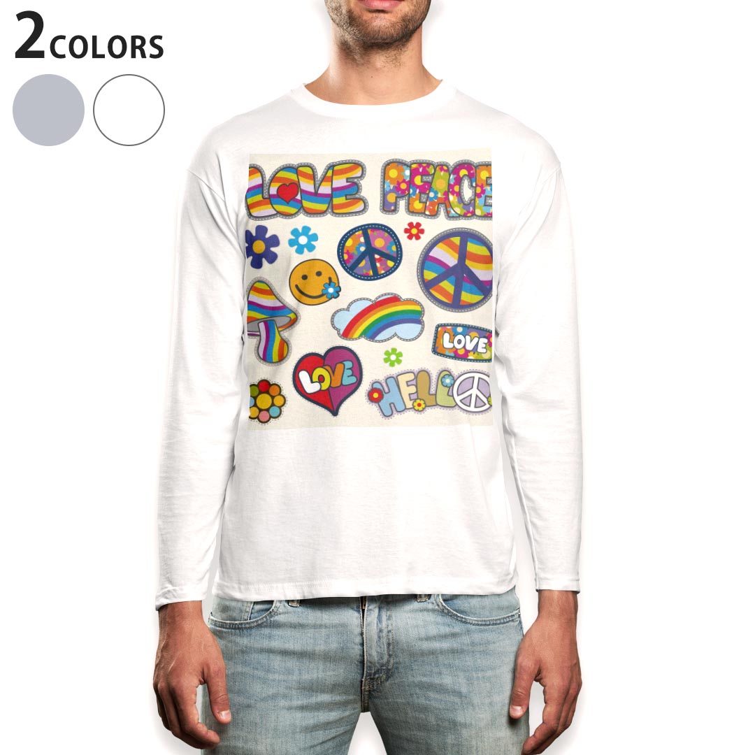 Other - ロング tシャツ メンズ 長袖 ホワイト グレー デザイン XS S M L XL 2XL Tシャツ ティーシャツ T shirt long sleeve 011723 LOVE　ピース　カラフル