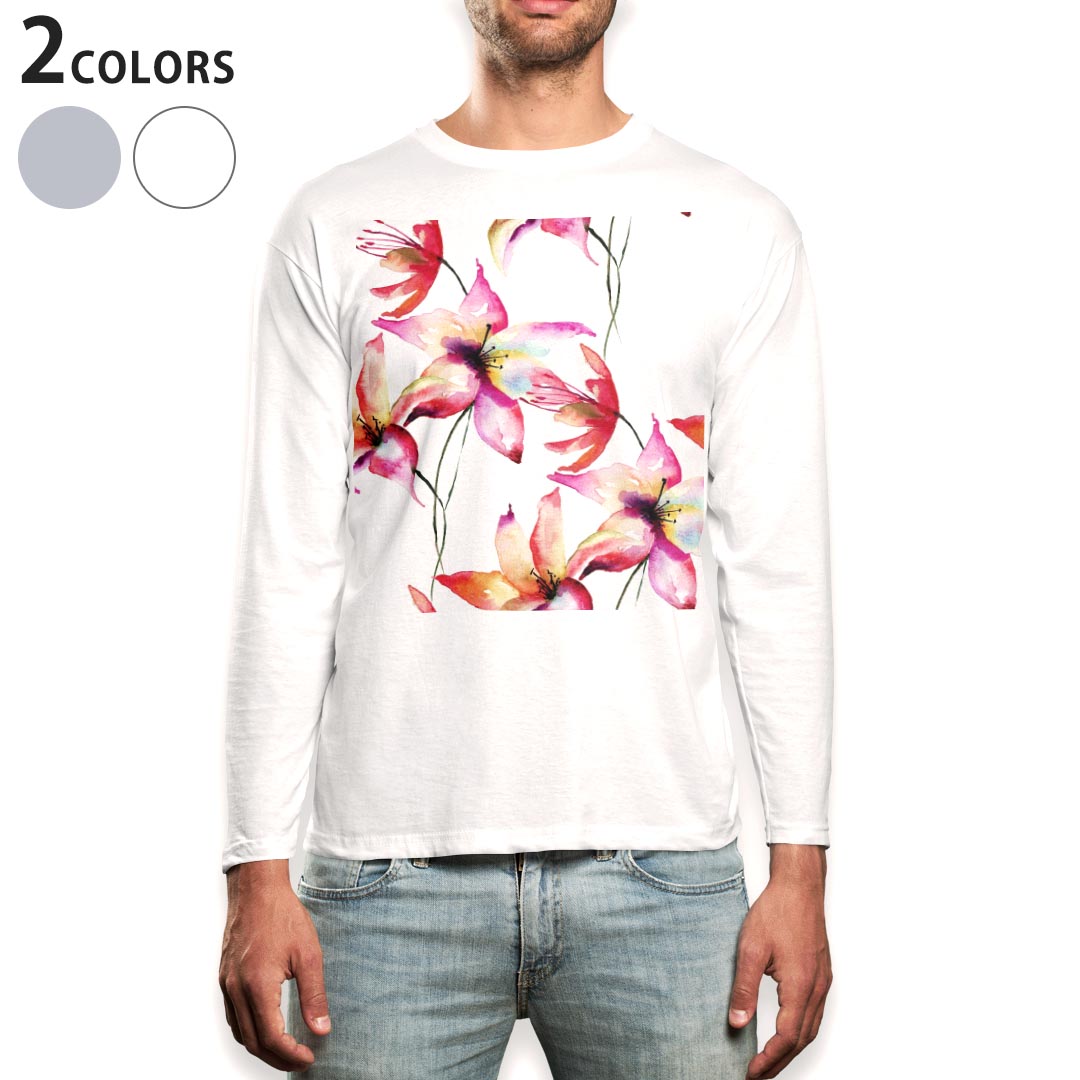 ロング tシャツ メンズ 長袖 ホワイト グレー デザイン XS S M L XL 2XL Tシャツ ティーシャツ T shirt long sleeve 011905 花 花柄 おしゃれ