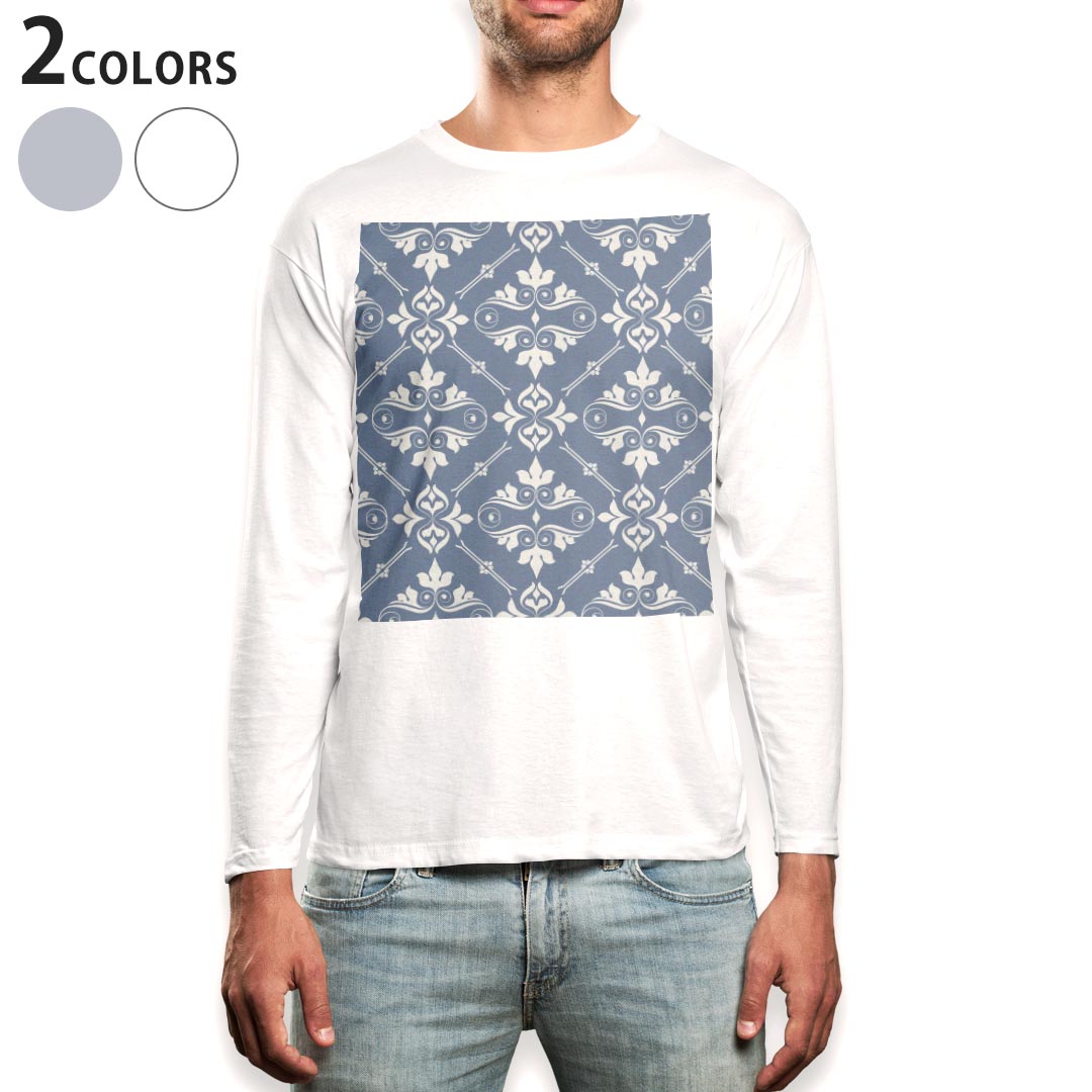 Long-Sleeved - ロング tシャツ メンズ 長袖 ホワイト グレー デザイン XS S M L XL 2XL Tシャツ ティーシャツ T shirt long sleeve 012050 模様　柄　エレガント