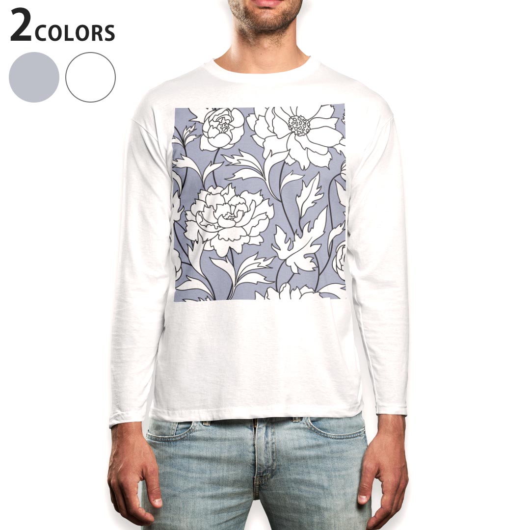 ロング tシャツ メンズ 長袖 ホワイト グレー デザイン XS S M L XL 2XL Tシャツ ティーシャツ T shirt long sleeve 012180 花　植物　イラスト