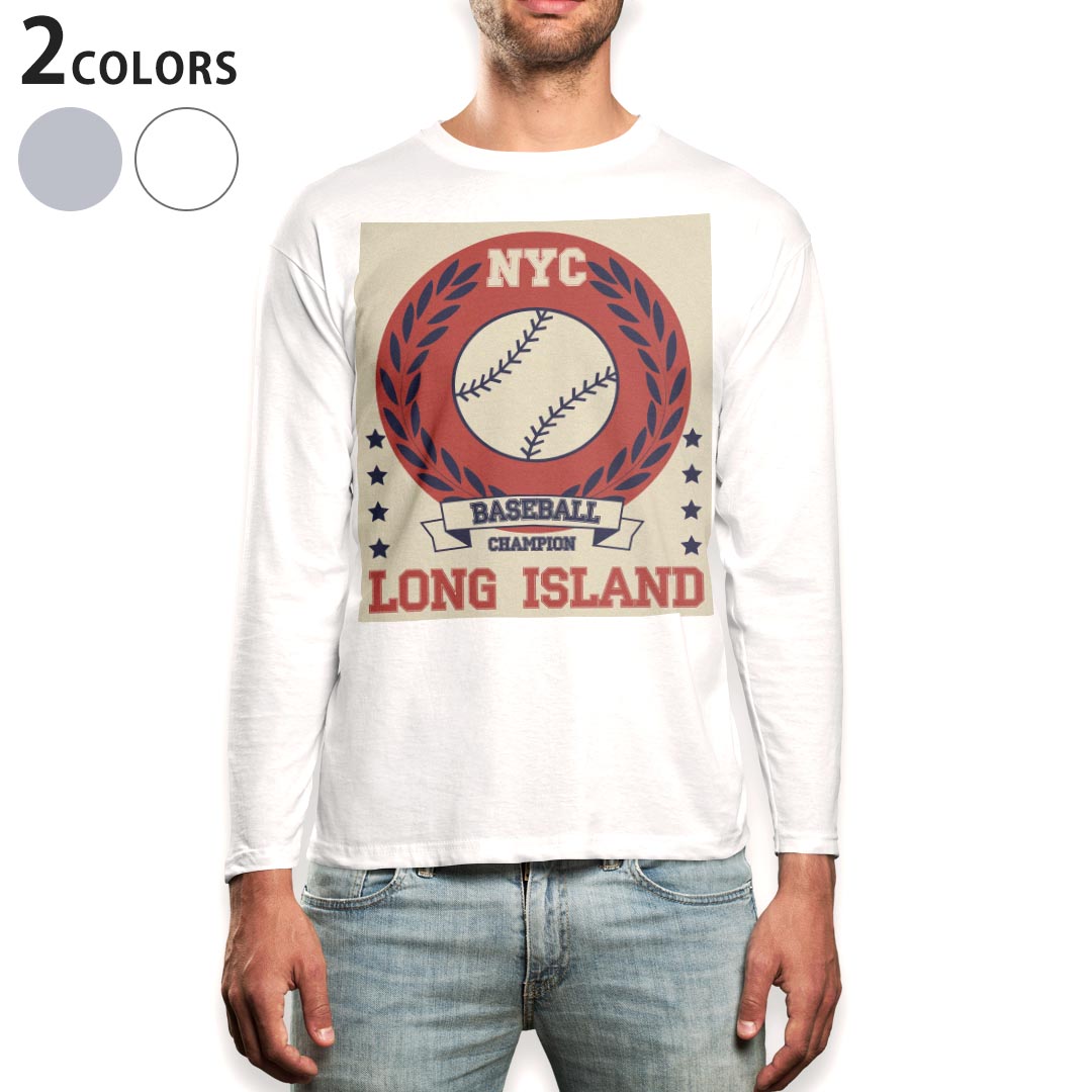 ロング tシャツ メンズ 長袖 ホワイト グレー デザイン XS S M L XL 2XL Tシャツ ティーシャツ T shirt long sleeve 012257 野球 ボール 英語