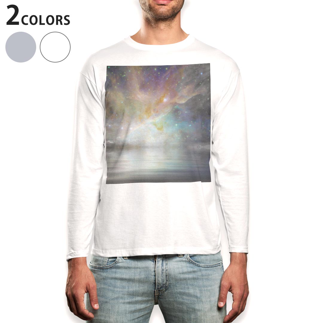 Other - ロング tシャツ メンズ 長袖 ホワイト グレー デザイン XS S M L XL 2XL Tシャツ ティーシャツ T shirt long sleeve 012290 空　オーロラ　景色