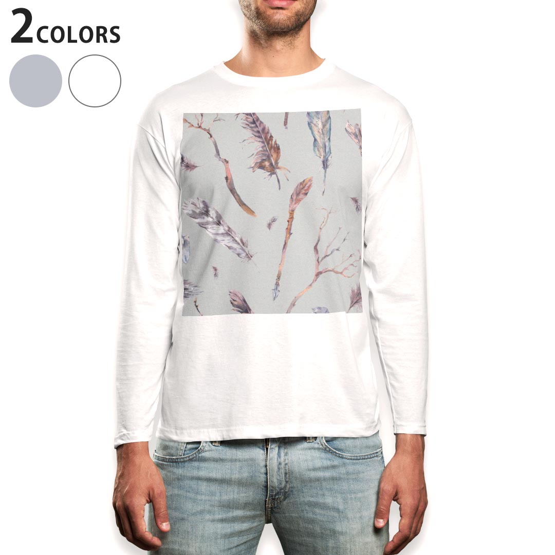 Rakuten - ロング tシャツ メンズ 長袖 ホワイト グレー デザイン XS S M L XL 2XL Tシャツ ティーシャツ T shirt long sleeve 012378 羽　矢　木