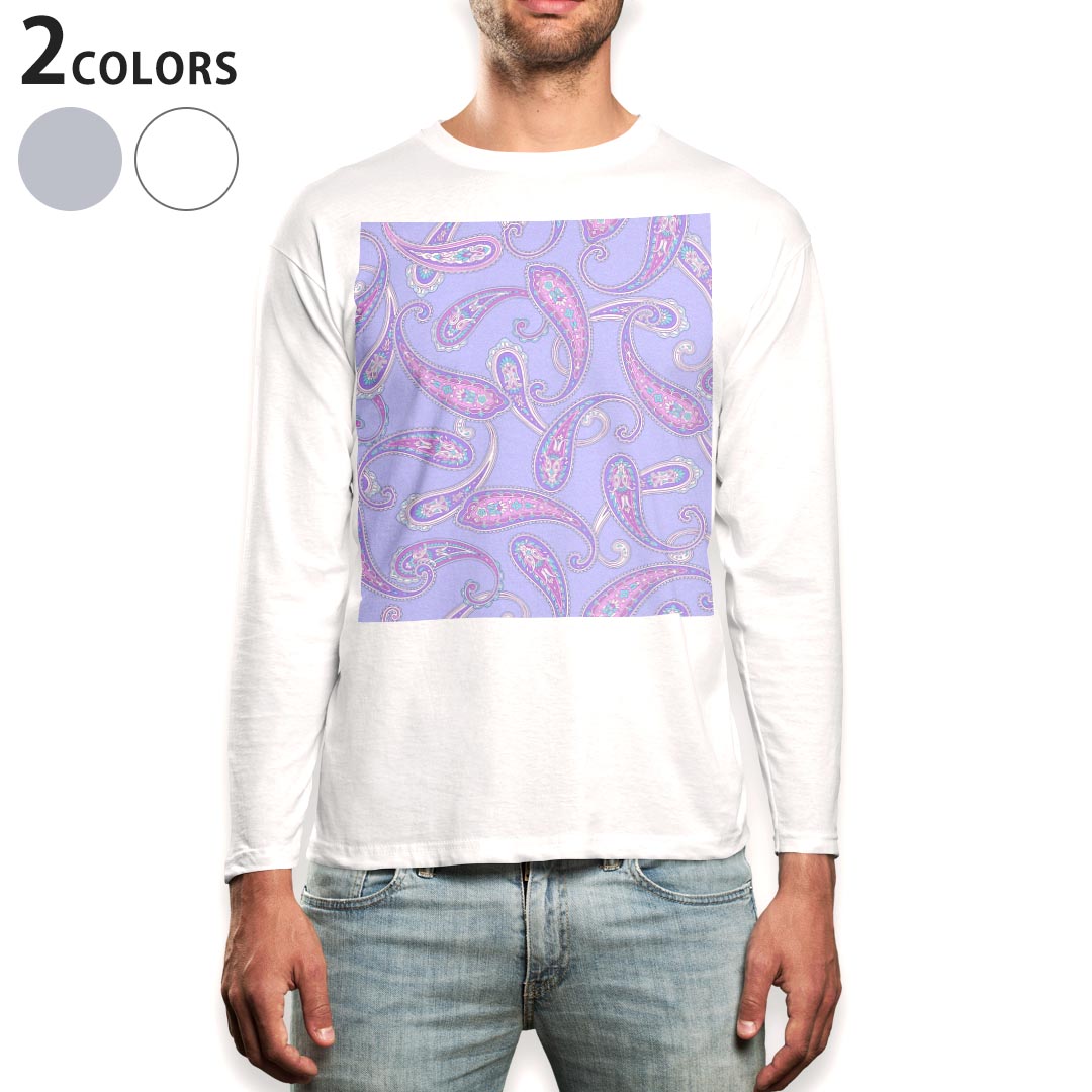 Other - ロング tシャツ メンズ 長袖 ホワイト グレー デザイン XS S M L XL 2XL Tシャツ ティーシャツ T shirt long sleeve 012406 ペイズリー　柄　パステル