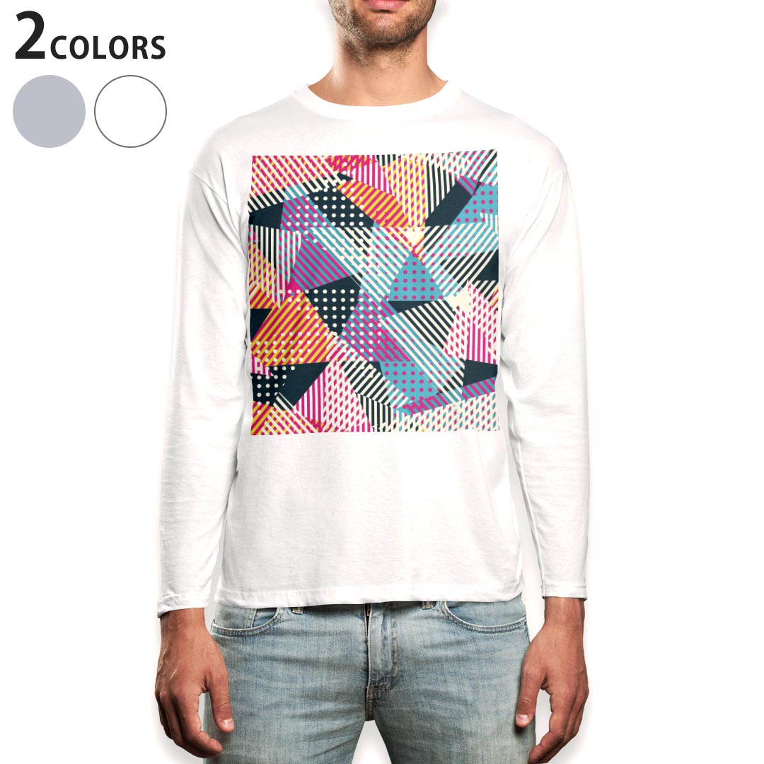 Rakuten - ロング tシャツ メンズ 長袖 ホワイト グレー デザイン XS S M L XL 2XL Tシャツ ティーシャツ T shirt long sleeve 012431 ドット　ボーダー　三角