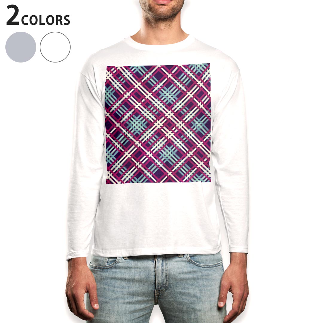 Other - ロング tシャツ メンズ 長袖 ホワイト グレー デザイン XS S M L XL 2XL Tシャツ ティーシャツ T shirt long sleeve 012437 チェック　赤　水色