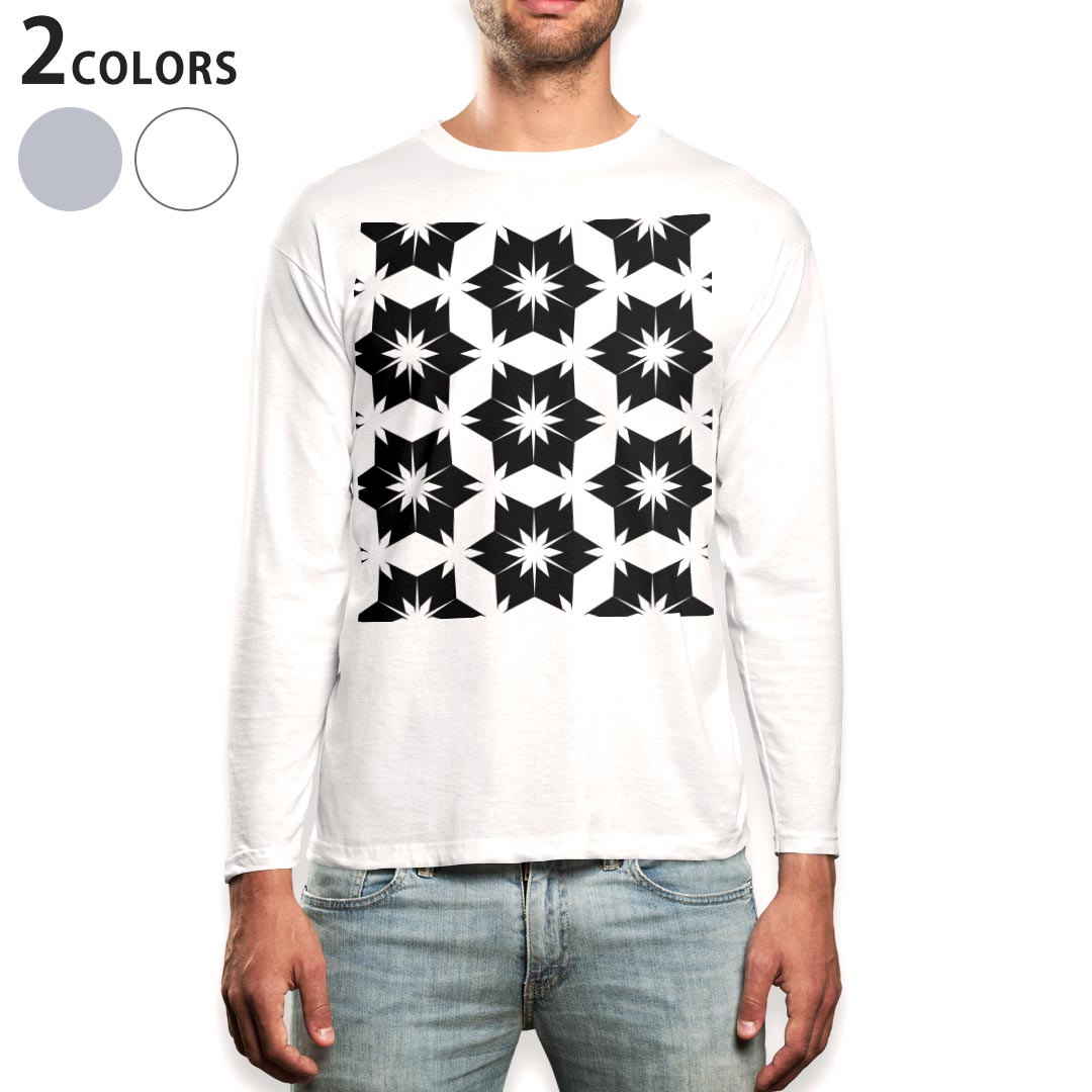 ロング tシャツ メンズ 長袖 ホワイト グレー デザイン XS S M L XL 2XL Tシャツ ティーシャツ T shirt long sleeve 012466 モノトーン　柄　白黒