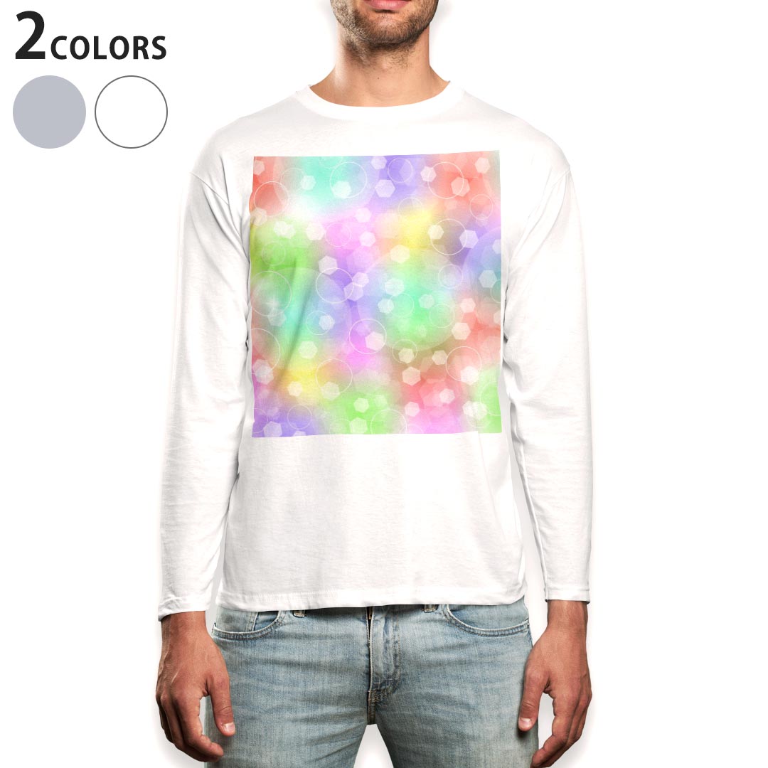 ロング tシャツ メンズ 長袖 ホワイト グレー デザイン XS S M L XL 2XL Tシャツ ティーシャツ T shirt long sleeve 012683 パステル 水玉 水彩