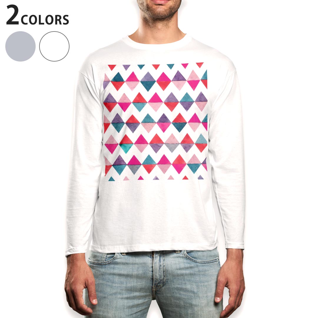 Long-Sleeved - ロング tシャツ メンズ 長袖 ホワイト グレー デザイン XS S M L XL 2XL Tシャツ ティーシャツ T shirt long sleeve 012703 ダイア　三角　記号