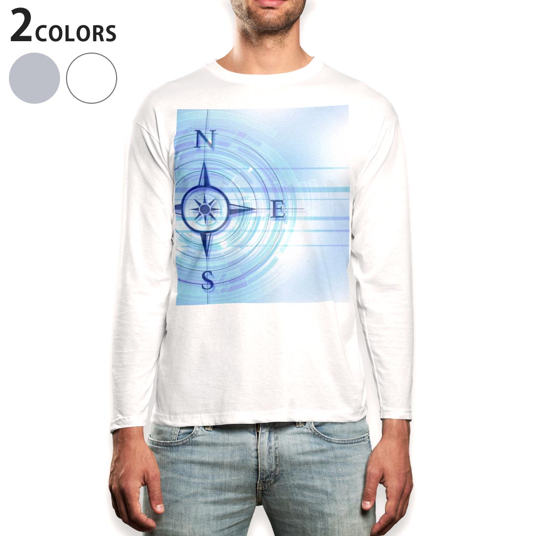 ロング tシャツ メンズ 長袖 ホワイト グレー デザイン XS S M L XL 2XL Tシャツ ティーシャツ T shirt long sleeve 012721 磁石　記号　水色