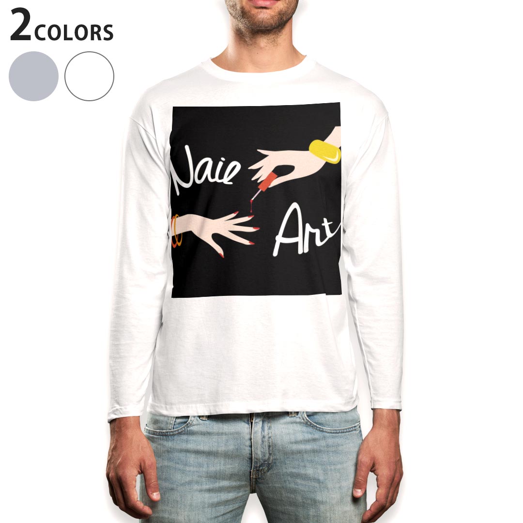 ロング tシャツ メンズ 長袖 ホワイト グレー デザイン XS S M L XL 2XL Tシャツ ティーシャツ T shirt long sleeve 012989 ネイル 手 英語