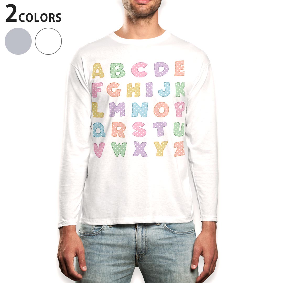 ロング tシャツ メンズ 長袖 ホワイト グレー デザイン XS S M L XL 2XL Tシャツ ティーシャツ T shirt long sleeve 013179 アルファベット　英語