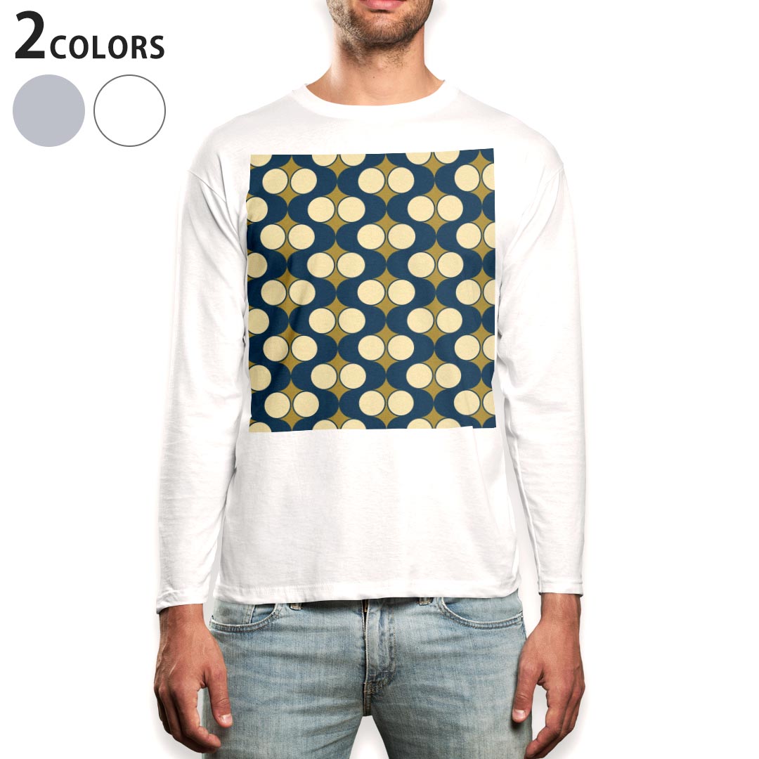 ロング tシャツ メンズ 長袖 ホワイト グレー デザイン XS S M L XL 2XL Tシャツ ティーシャツ T shirt long sleeve 013269 丸 ドット 模様