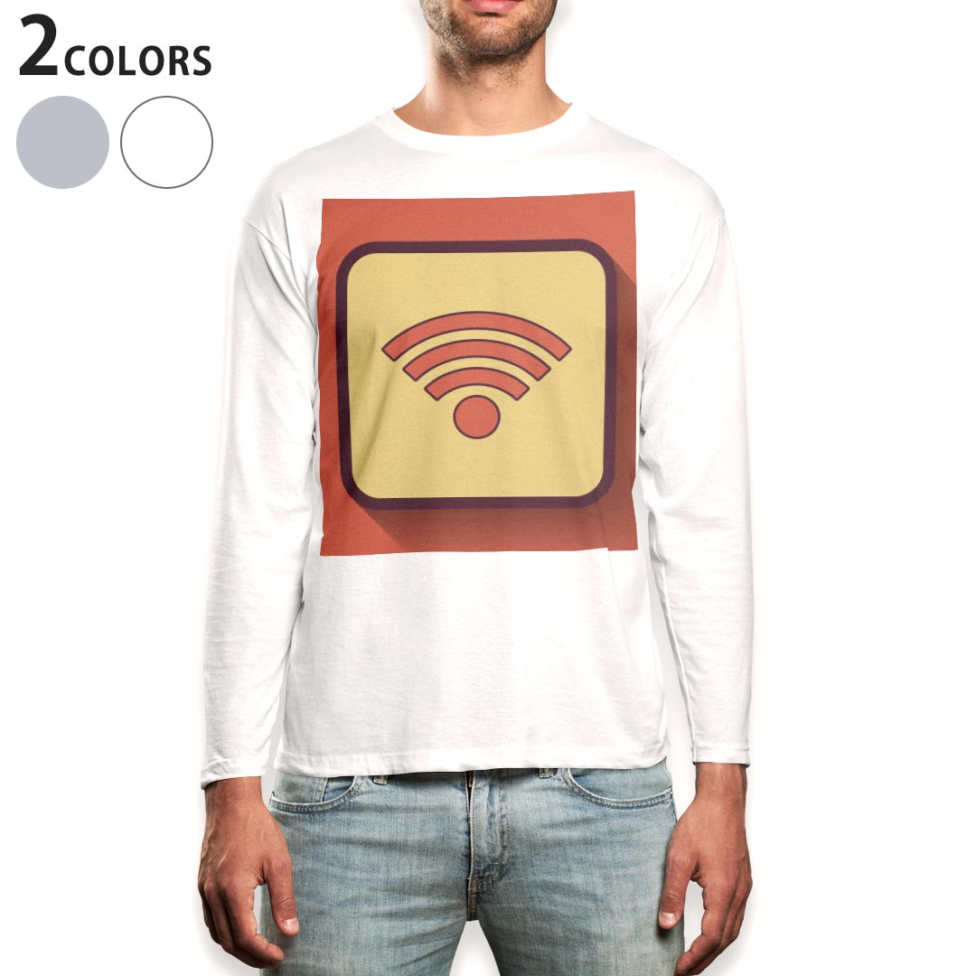 ロング tシャツ メンズ 長袖 ホワイト グレー デザイン XS S M L XL 2XL Tシャツ ティーシャツ T shirt long sleeve 013284 マーク 記号 ロゴ