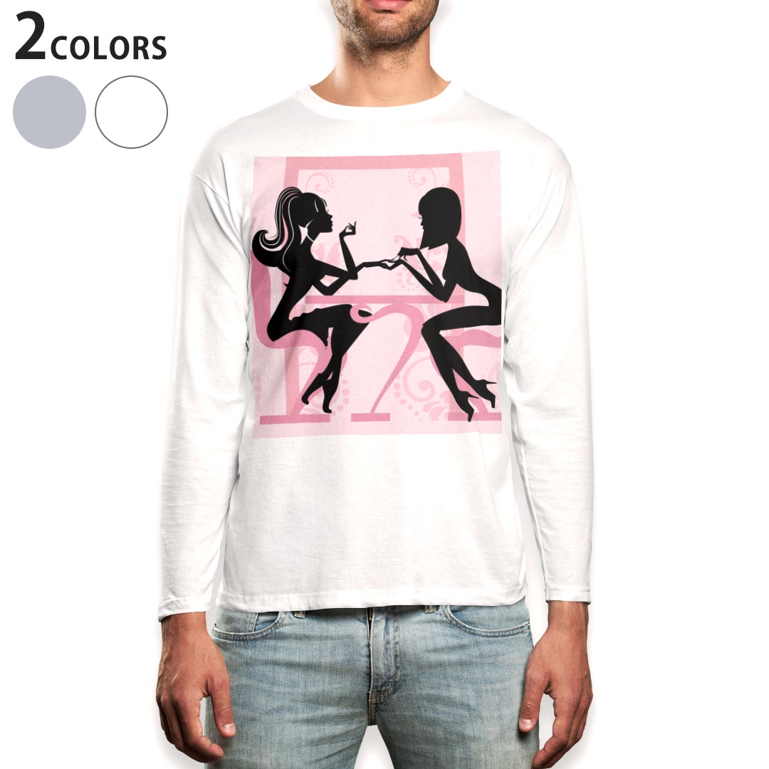 ロング tシャツ メンズ 長袖 ホワイト グレー デザイン XS S M L XL 2XL Tシャツ ティーシャツ T shirt long sleeve 013337 シルエット ピンク 女性