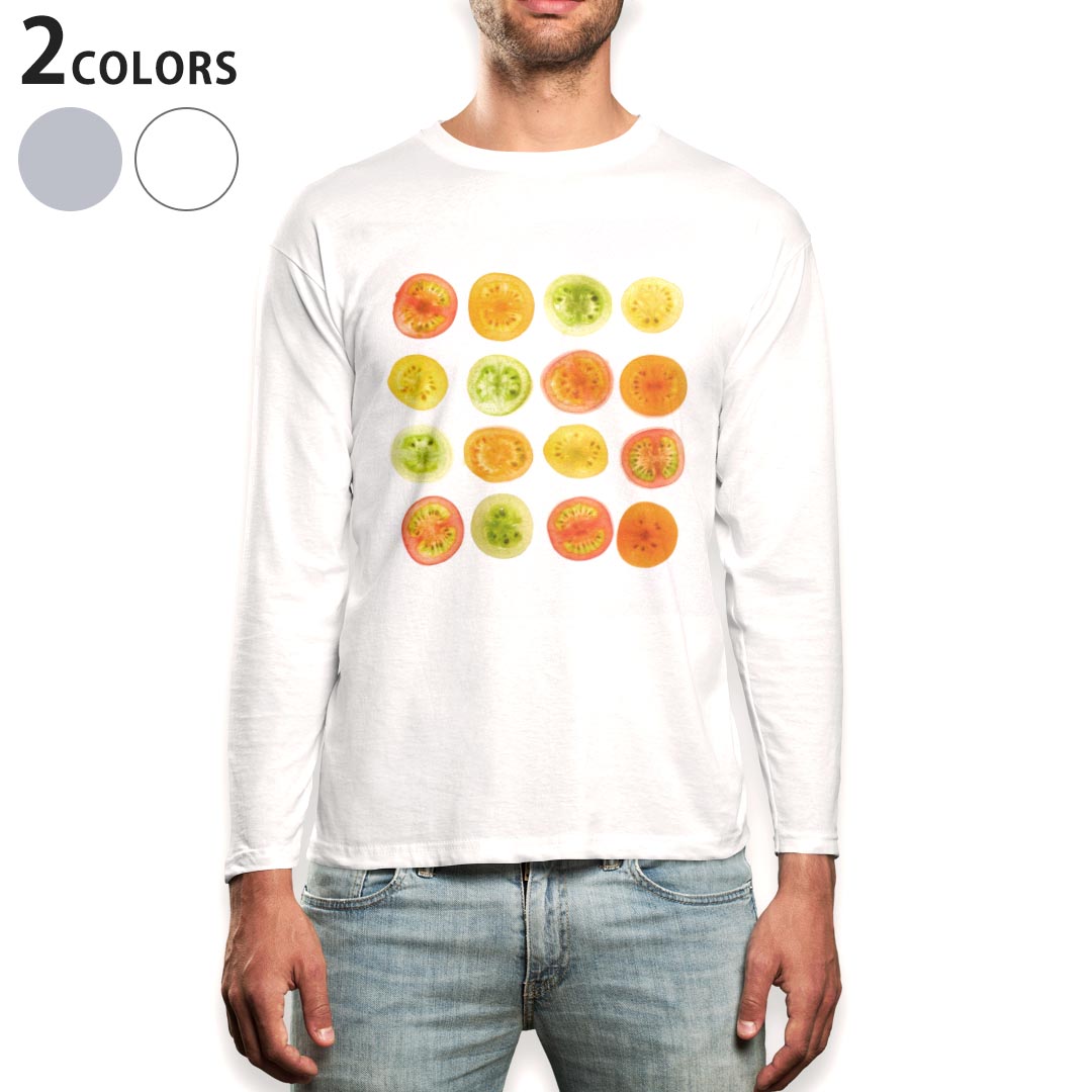 楽天kabeコレロング tシャツ メンズ 長袖 ホワイト グレー デザイン XS S M L XL 2XL Tシャツ ティーシャツ T shirt long sleeve 013341 トマト　野菜　食べ物