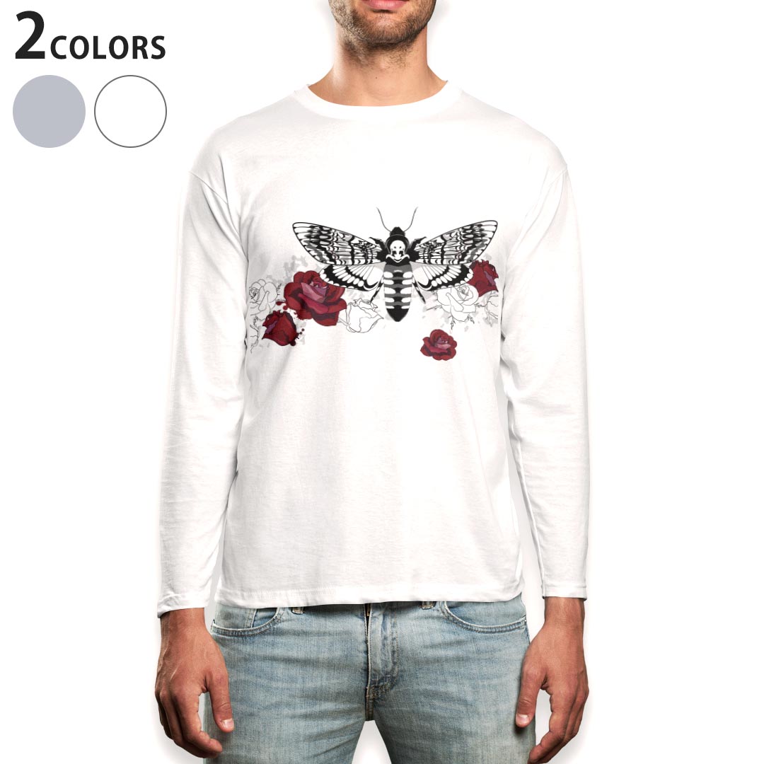 Other - ロング tシャツ メンズ 長袖 ホワイト グレー デザイン XS S M L XL 2XL Tシャツ ティーシャツ T shirt long sleeve 013372 昆虫　花　虫