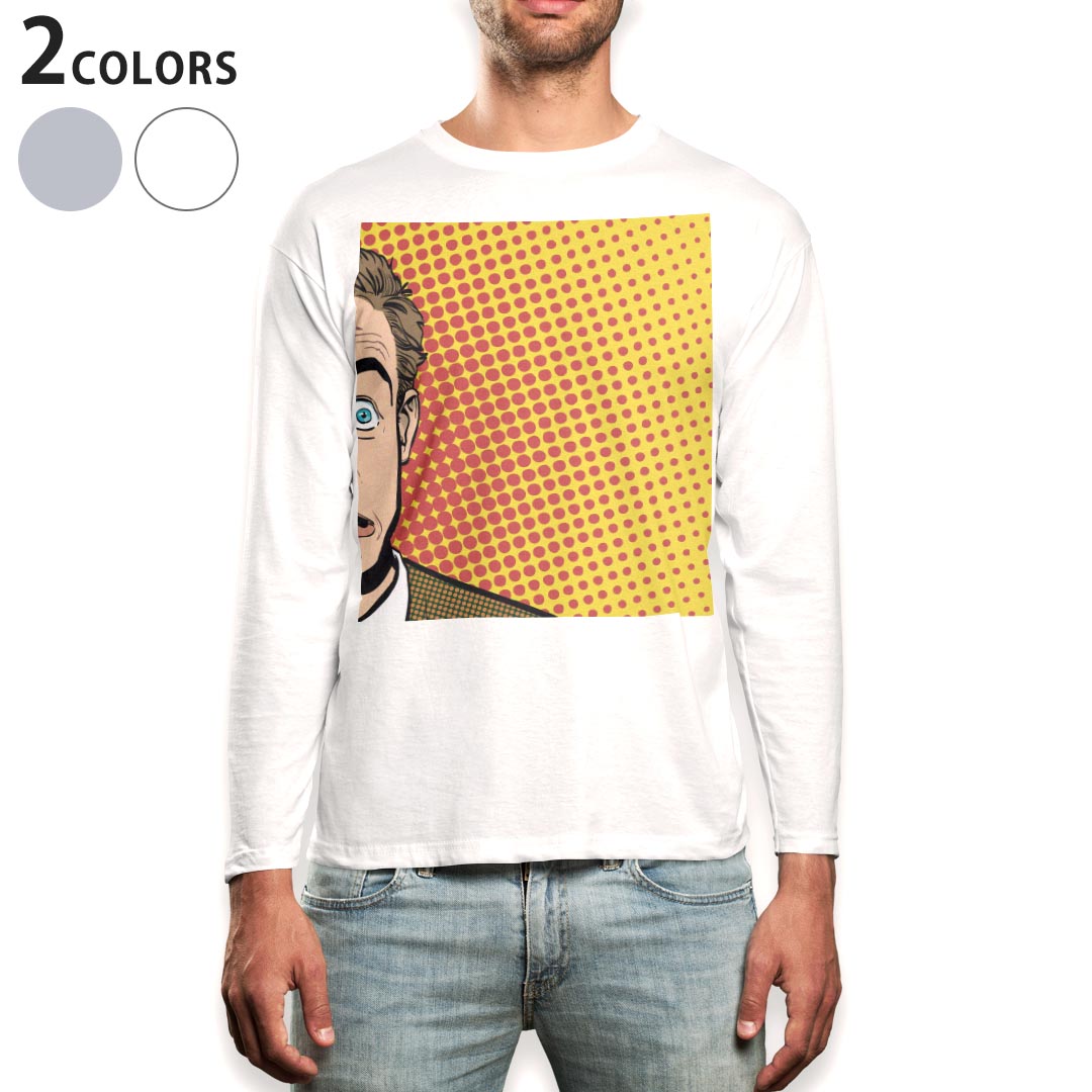 ロング tシャツ メンズ 長袖 ホワイト グレー デザイン XS S M L XL 2XL Tシャツ ティーシャツ T shirt long sleeve 013421 男性 イラスト カラフル