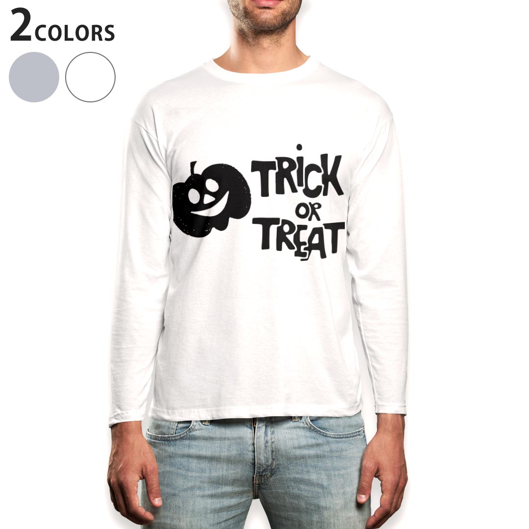 ロング tシャツ メンズ 長袖 ホワイト グレー デザイン XS S M L XL 2XL Tシャツ ティーシャツ T shirt long sleeve 013521 ハロウィン カボチャ おばけ