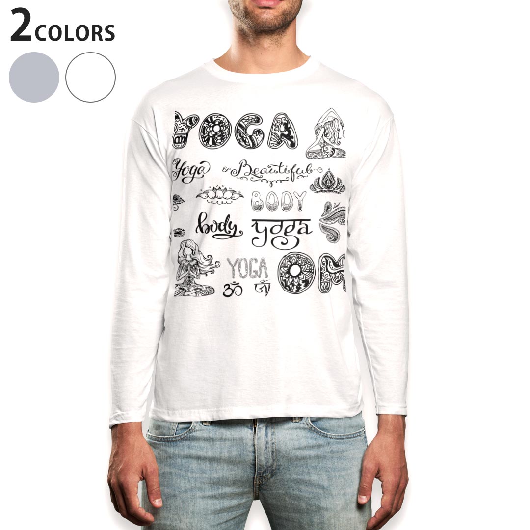 Other - ロング tシャツ メンズ 長袖 ホワイト グレー デザイン XS S M L XL 2XL Tシャツ ティーシャツ T shirt long sleeve 013614 ヨガ　花　文字