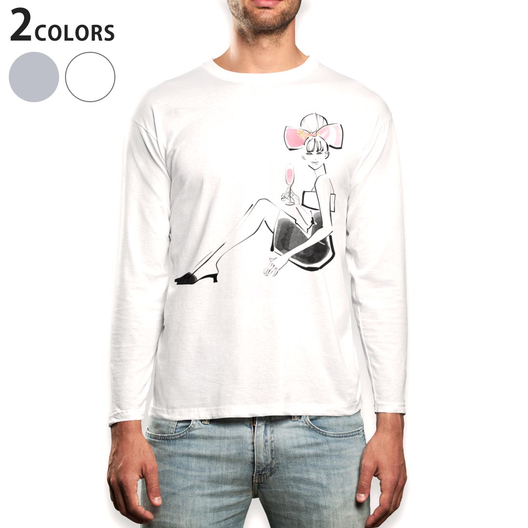 ロング tシャツ メンズ 長袖 ホワイト グレー デザイン XS S M L XL 2XL Tシャツ ティーシャツ T shirt long sleeve 013715 ガーリー　人物　リボン kabekore-10543327 kabeコレ パッケージ画像