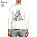 ロング tシャツ メンズ 長袖 ホワイト グレー デザイン XS S M L XL 2XL Tシャツ ティーシャツ T shirt long sleeve 013770 クリスマス ツリー モノクロ