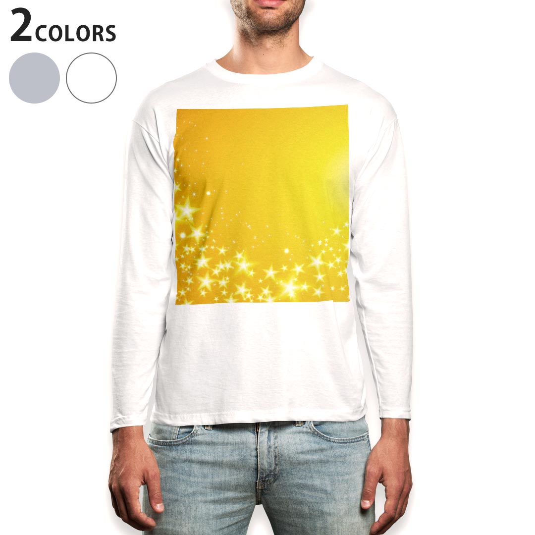ロング tシャツ メンズ 長袖 ホワイト グレー デザイン XS S M L XL 2XL Tシャツ ティーシャツ T shirt long sleeve 013812 星 模様 黄色