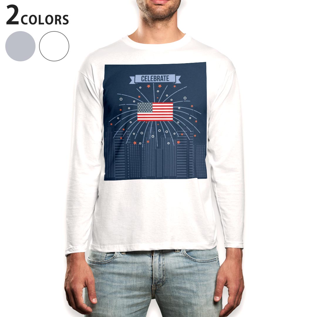 ロング tシャツ メンズ 長袖 ホワイト グレー デザイン XS S M L XL 2XL Tシャツ ティーシャツ T shirt long sleeve 013820 アメリカ 国旗
